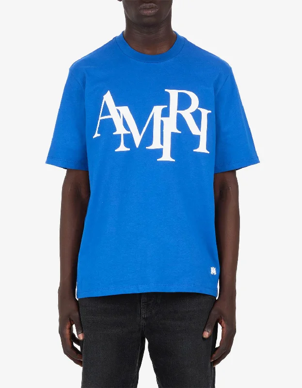 Amiri Blue Staggered Logo T-Shirt