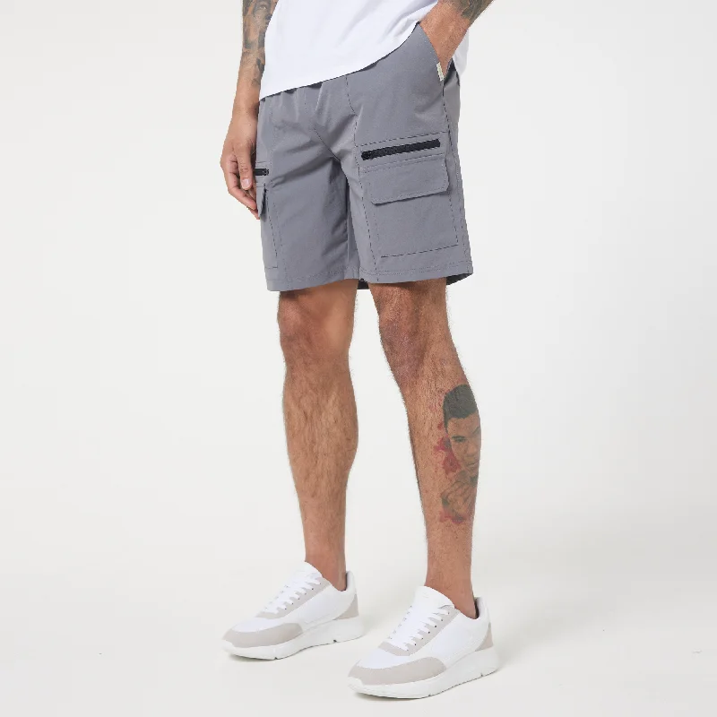 Bi Stretch Poly Zip Utility Short | Charcoal