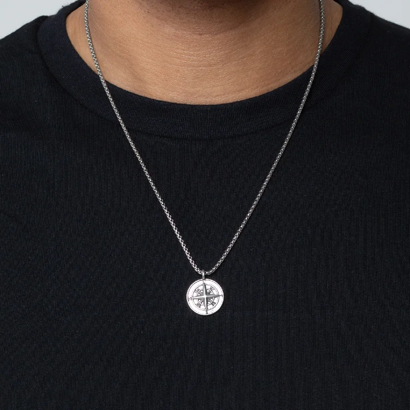 Compass Pendant Chain | Silver