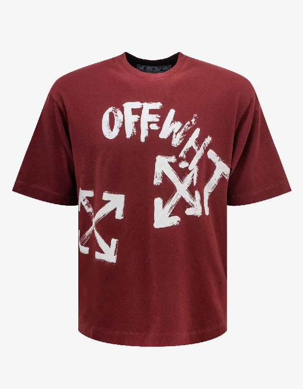 Off-White Burgundy Paint Script Oversized Skate T-Shirt