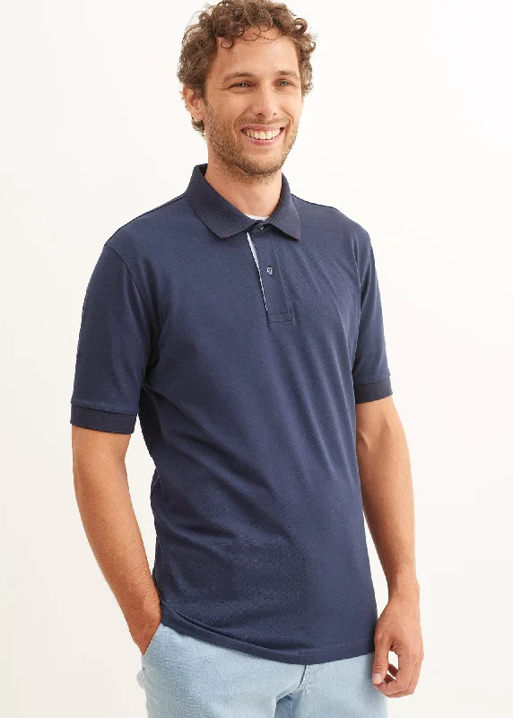 Rayan polo shirt in cotton stretch - pique knit, embroidered (MARINE)