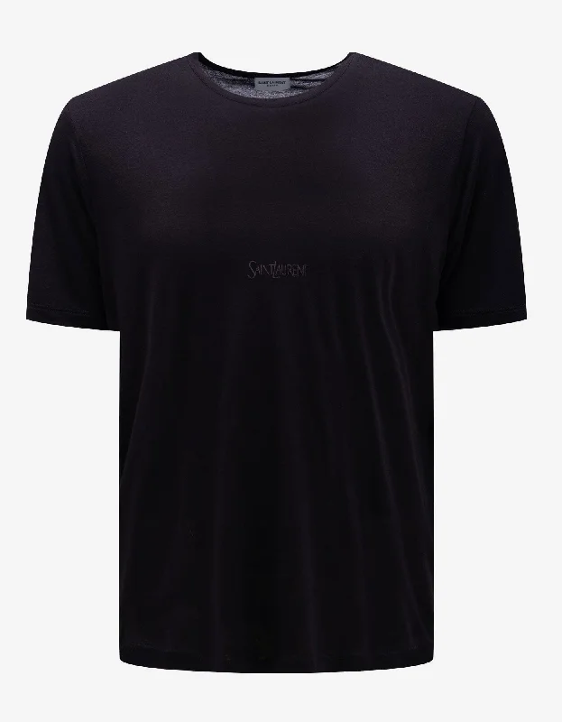 Saint Laurent Black Logo Embroidered T-Shirt