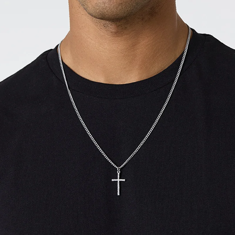 Textured Cross Pendant Necklace | Silver