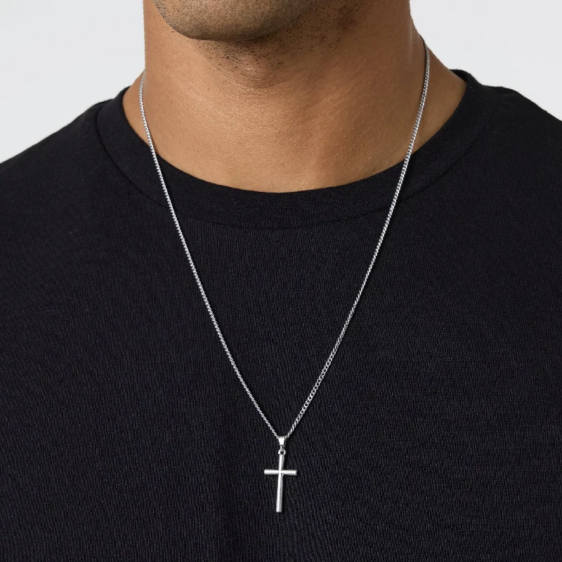 Thin Cross Pendant Necklace | Silver