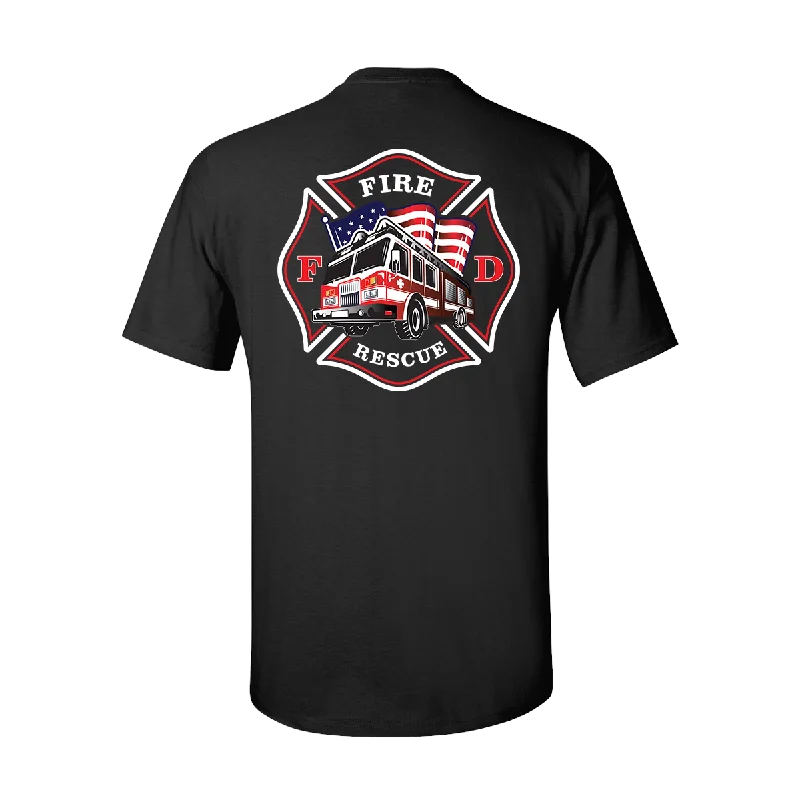 Fire Truck Flag Maltese Design, Firefighter T-Shirt