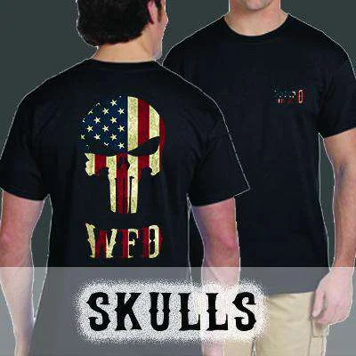 Custom Skull Design, Firefighter T-Shirt