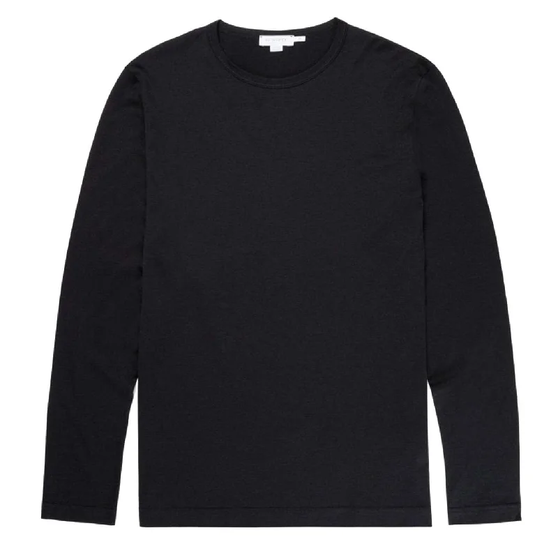 Sunspel Long Sleeve Crew Neck T-Shirt Black