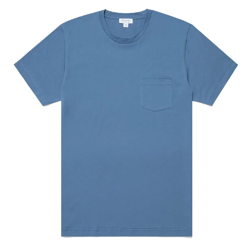 Sunspel Riviera Pocket Crew Neck T-Shirt Bluestone